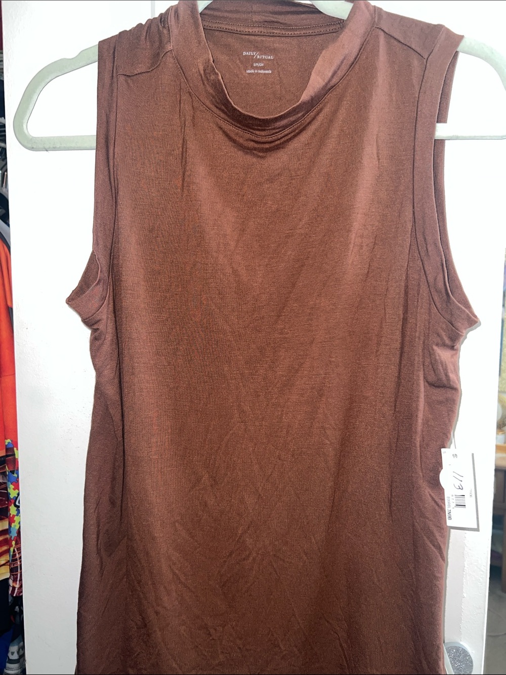 Daily Ritual Sleeveless Mock Neck Tank Top - Brown